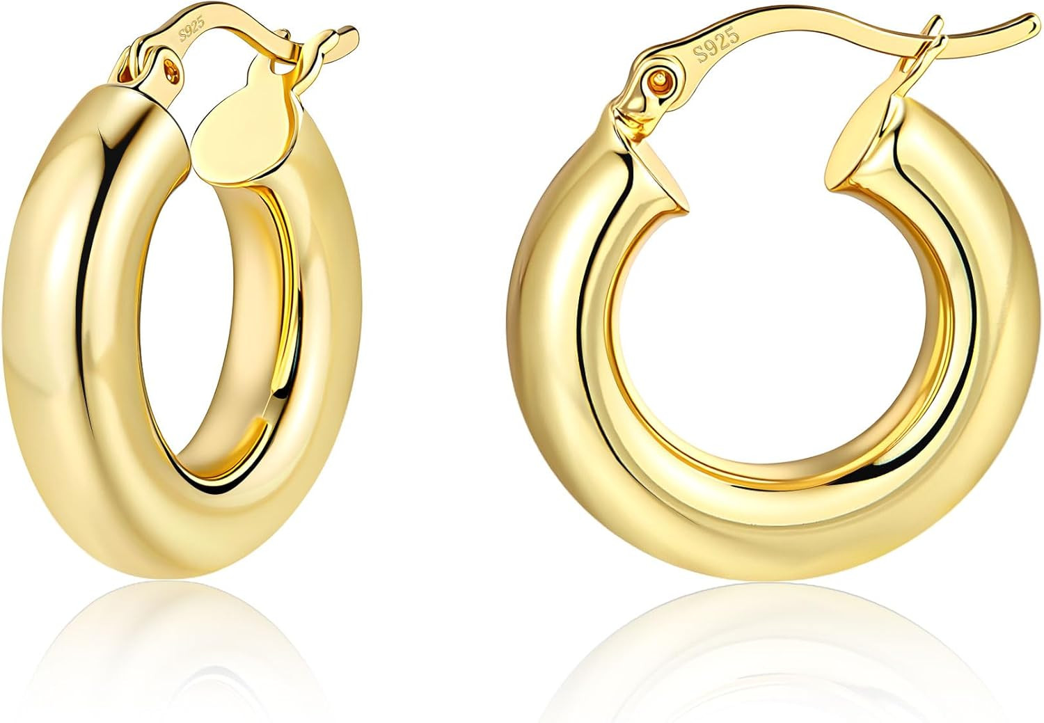 14K Gold Plated Hoop Earrings for Women Hypoallergenic Thick Chunky Hoop Earring