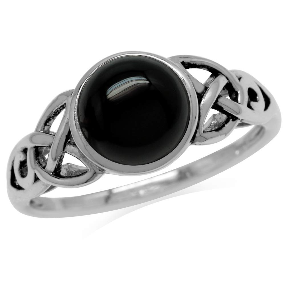 8mm Natural Round Shape Black Onyx 925 Sterling Silver Triquetra Celtic Knot …