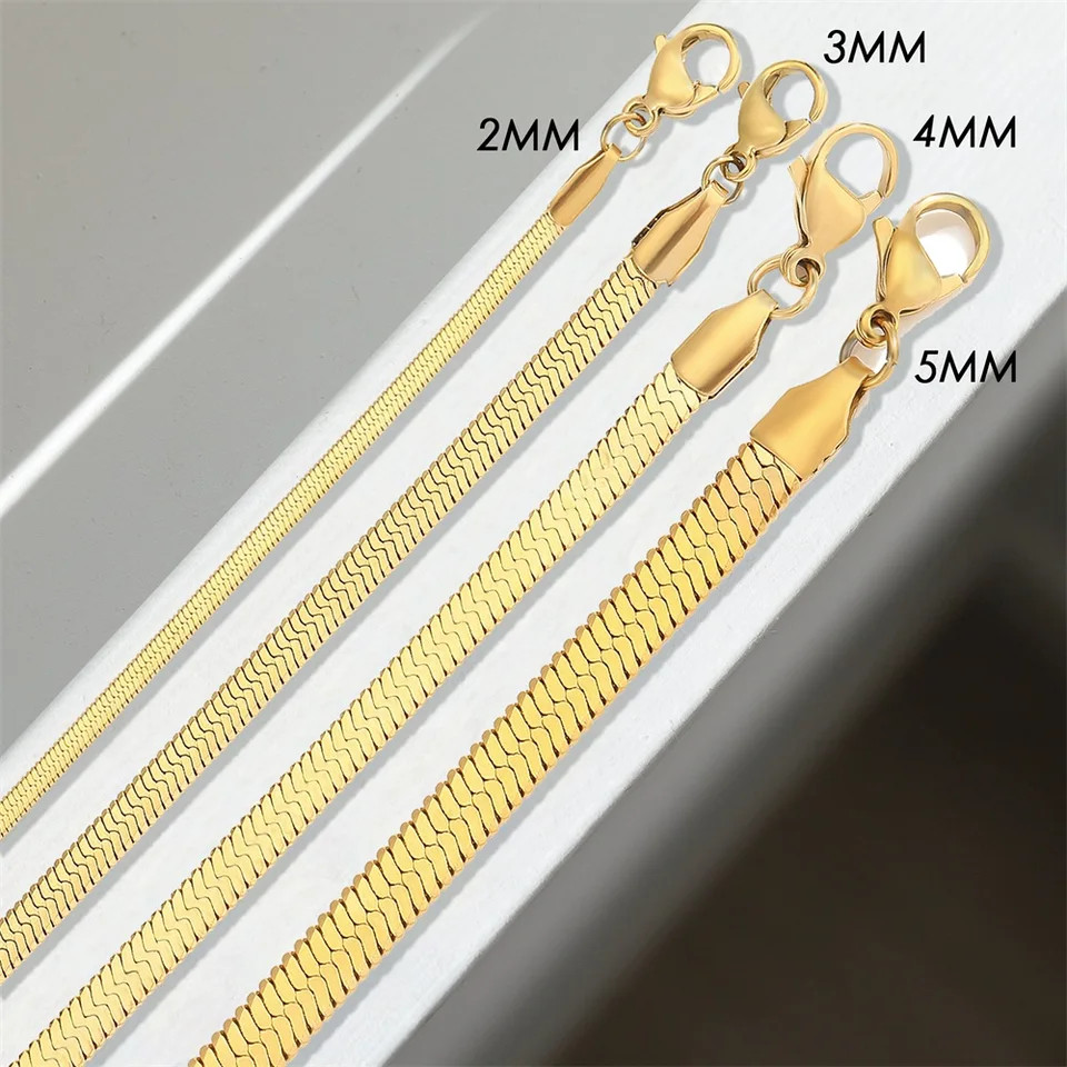 Stainless Steel Bracelet Snake Chain Gold Color 2mm 3mm 4mm 5mm Jewelry