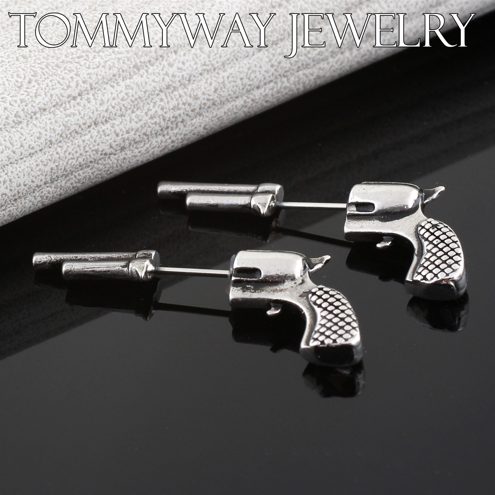 Stainless Steel Gun Handgun Pistol Revolver Colt 45 Stud Post Earrings