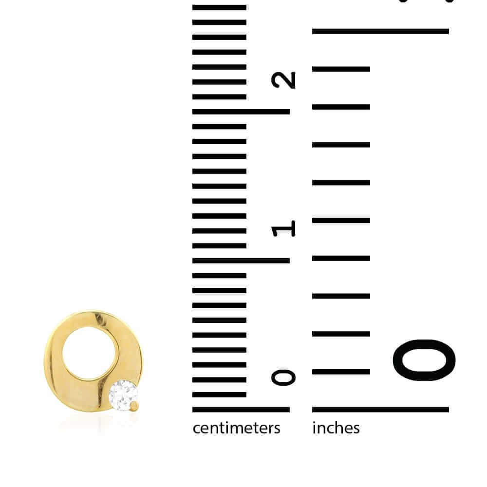 14K Gold Zircon White Gemstone Open Circle Screw Back Stud Earrings 7mm