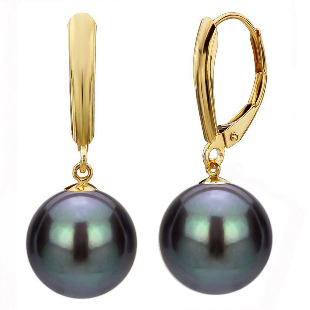 Women’s 8/10/12/14/16mm South Sea Shell Pearl Dangle Leverback Earrings AA