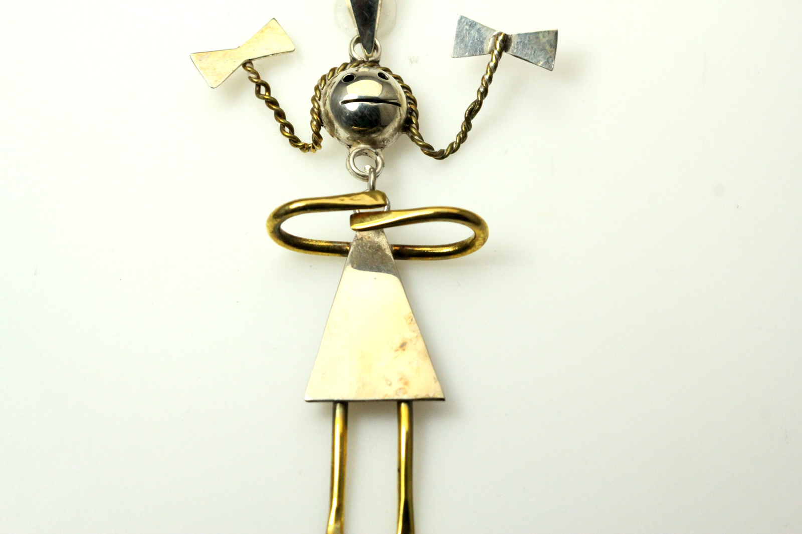 Vintage 925 Sterling Silver & Brass Large Girl Pendant 10.2 Grams (PEN5634)