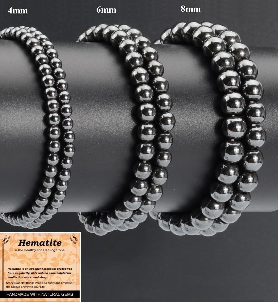 Handmade Hematite Healing Crystal Beaded Elastic Bracelet for Unisex Adults
