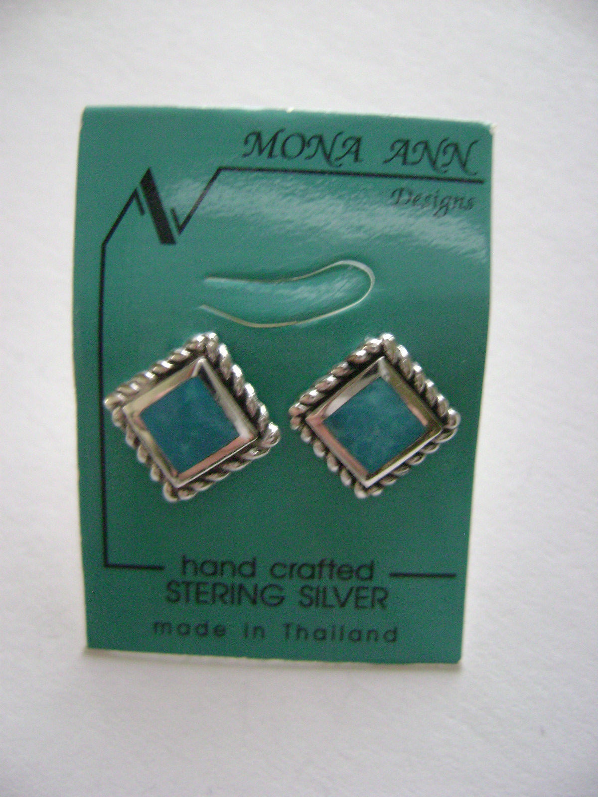 Sterling Silver Genuine Turquoise Blue Stone Square Stone Stud Earrings New