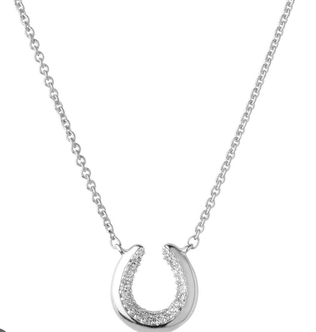 LONDON Ladies Sterling Silver Ascot Diamond Horseshoe Necklace NEW