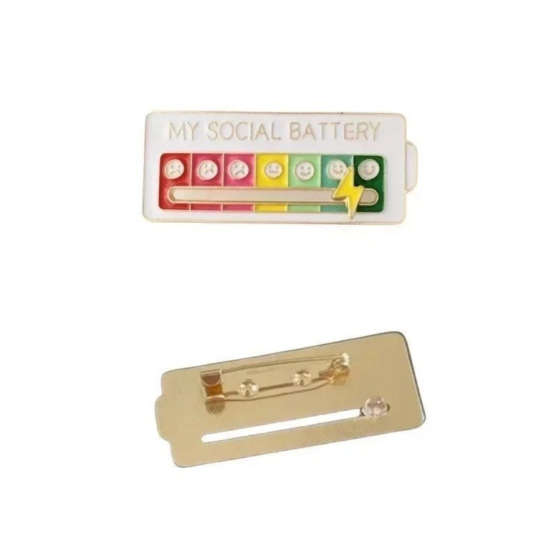Funny Social Battery Slider Pin – 7-Mood Expression Badge, Cute Interactive Pin
