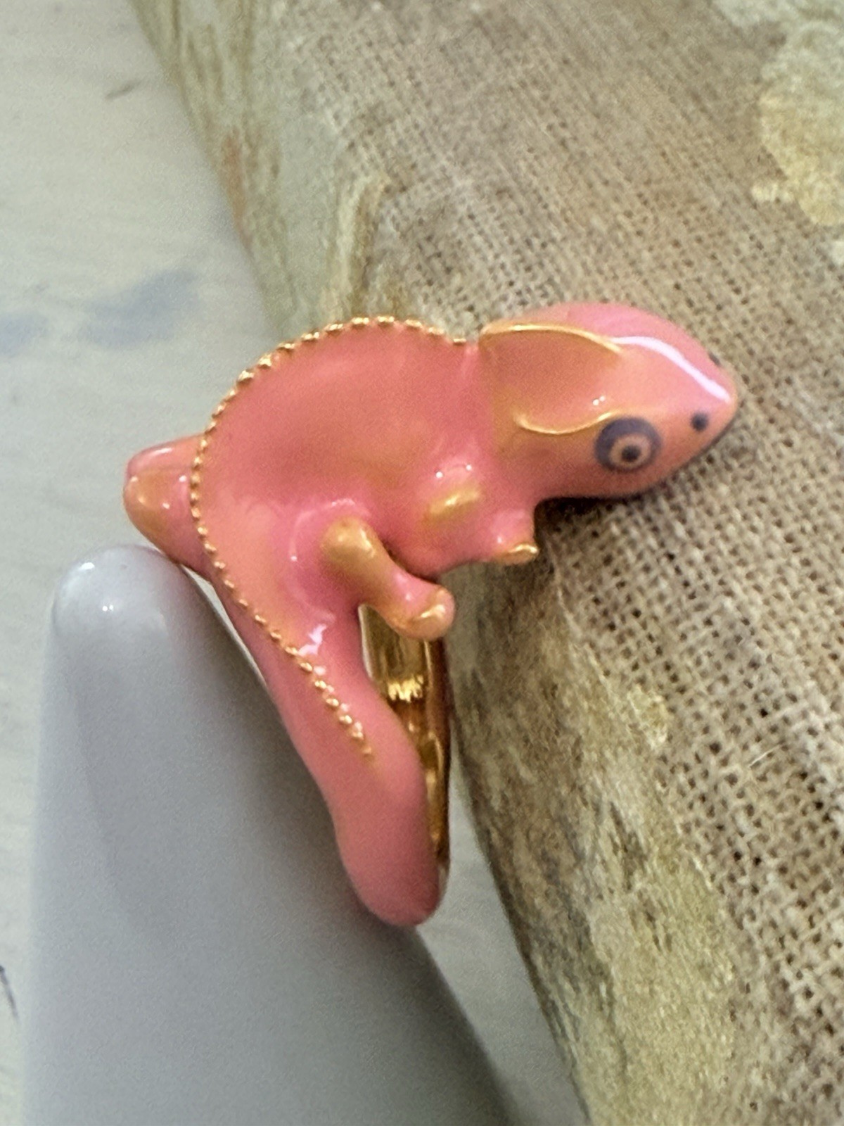 Chameleon Pink Lizard Unique Enamel ring size 8 Gift Tropical Jewelry
