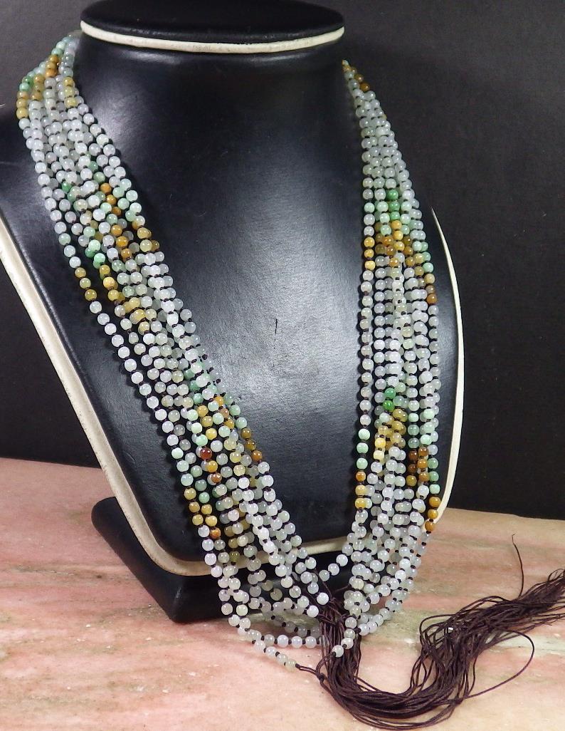 1Pcs ICY Green Yellow White A JADE Jadeite Bead beads Necklace 21 inch 101296