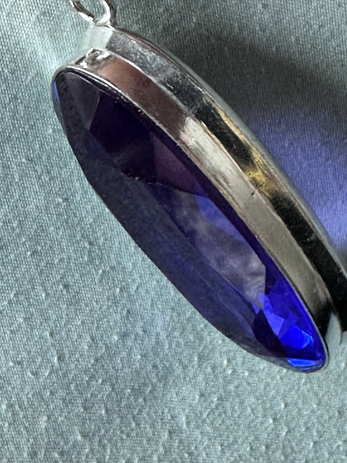Brilliant Blue Lab Created Tanzanite Pendant High Polished Bezel Gemstone