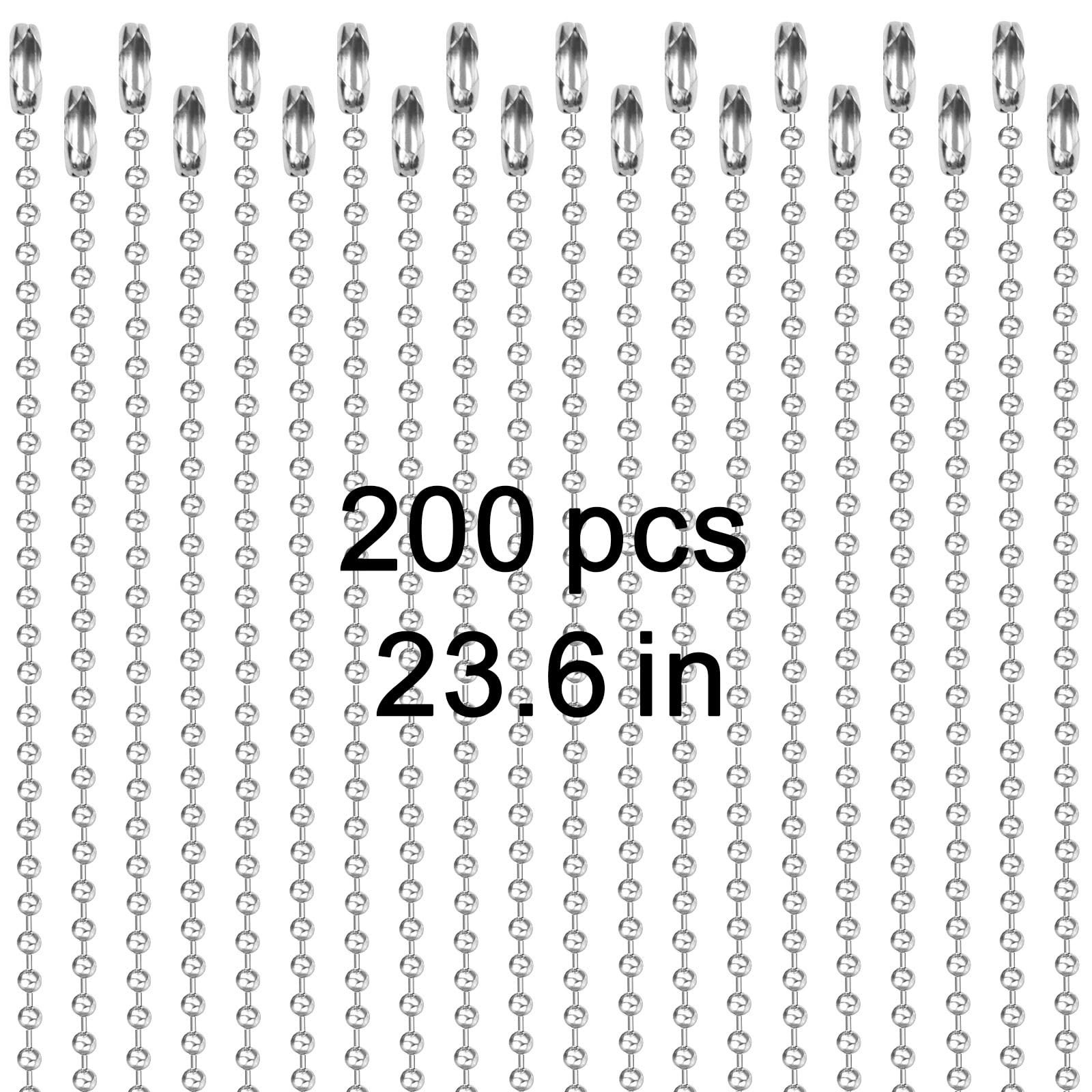 200 Pcs 23.6″ Silver Ball Chain Necklace for Dog Tags & Jewelry Making, 2.4mm Me