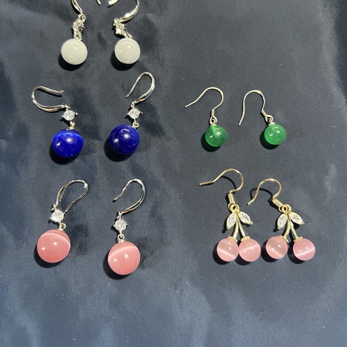 Lot 5 Multicolor Round Bead Dangle/Drop Hook Earrings w Crystal Accents