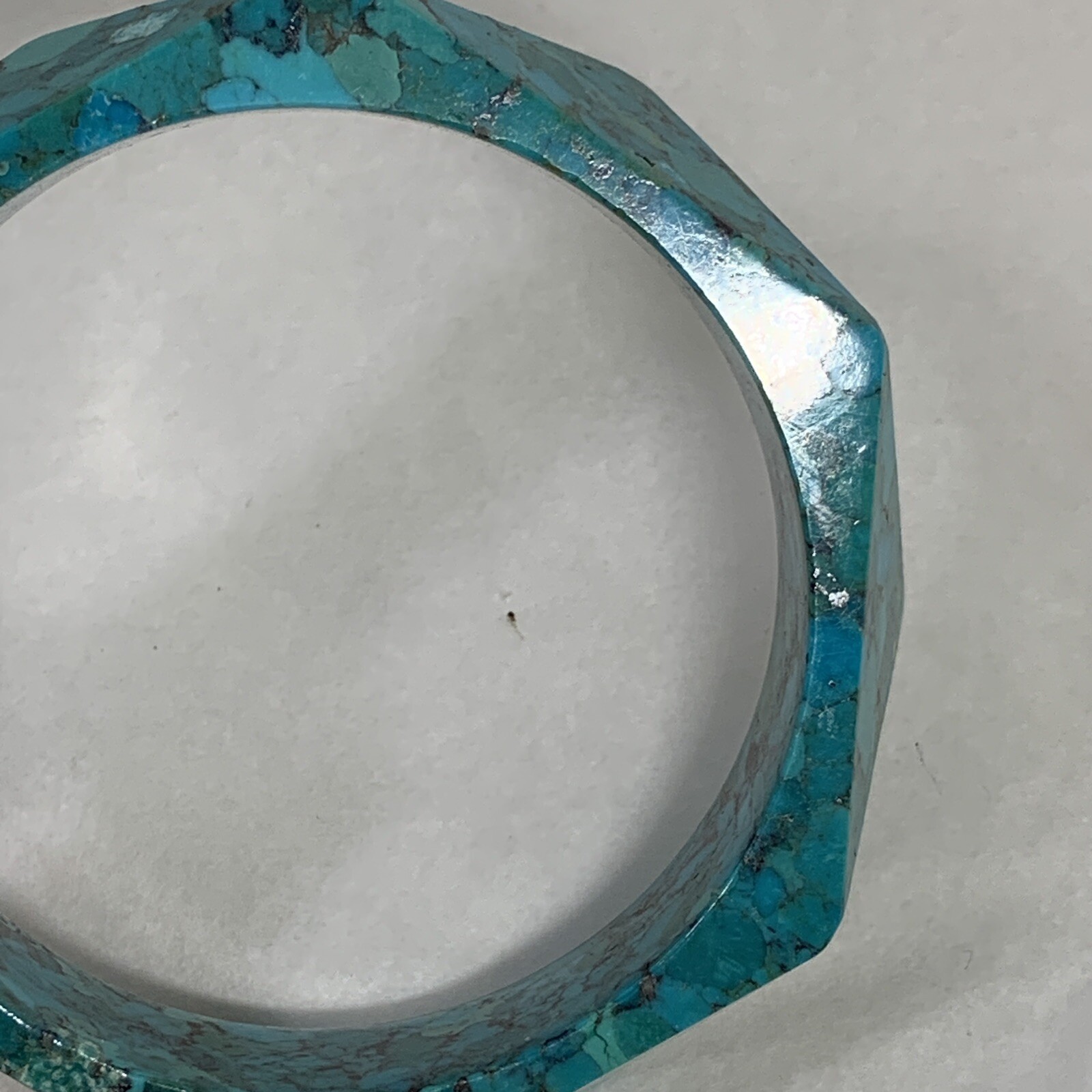 Carved Composite Stone Turquoise Bangle Bracelet Faceted Green Blue 8″