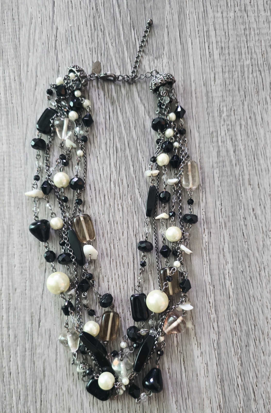 Lia Sophia Silver-Tone Neutral Bead Charm Layered Necklace 5-Row 20.5 In