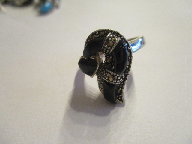 Lot sterling Ring Earring Pendant Synthetic Turquois Black Sapphire CLEARANCE