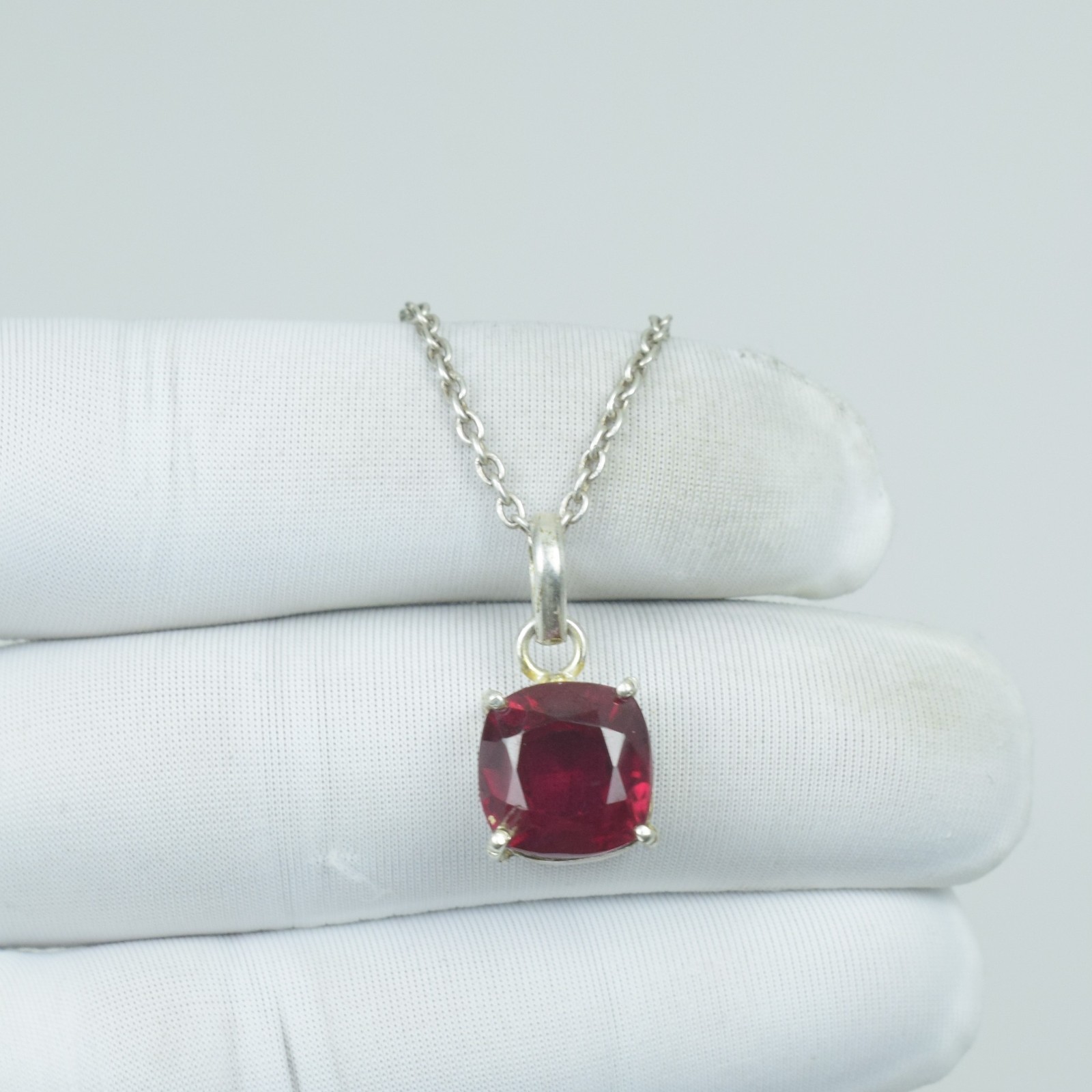 Ladies Gift Red Garnet Necklace Jewelry, 925 Sterling Silver Pendant Gemstone,