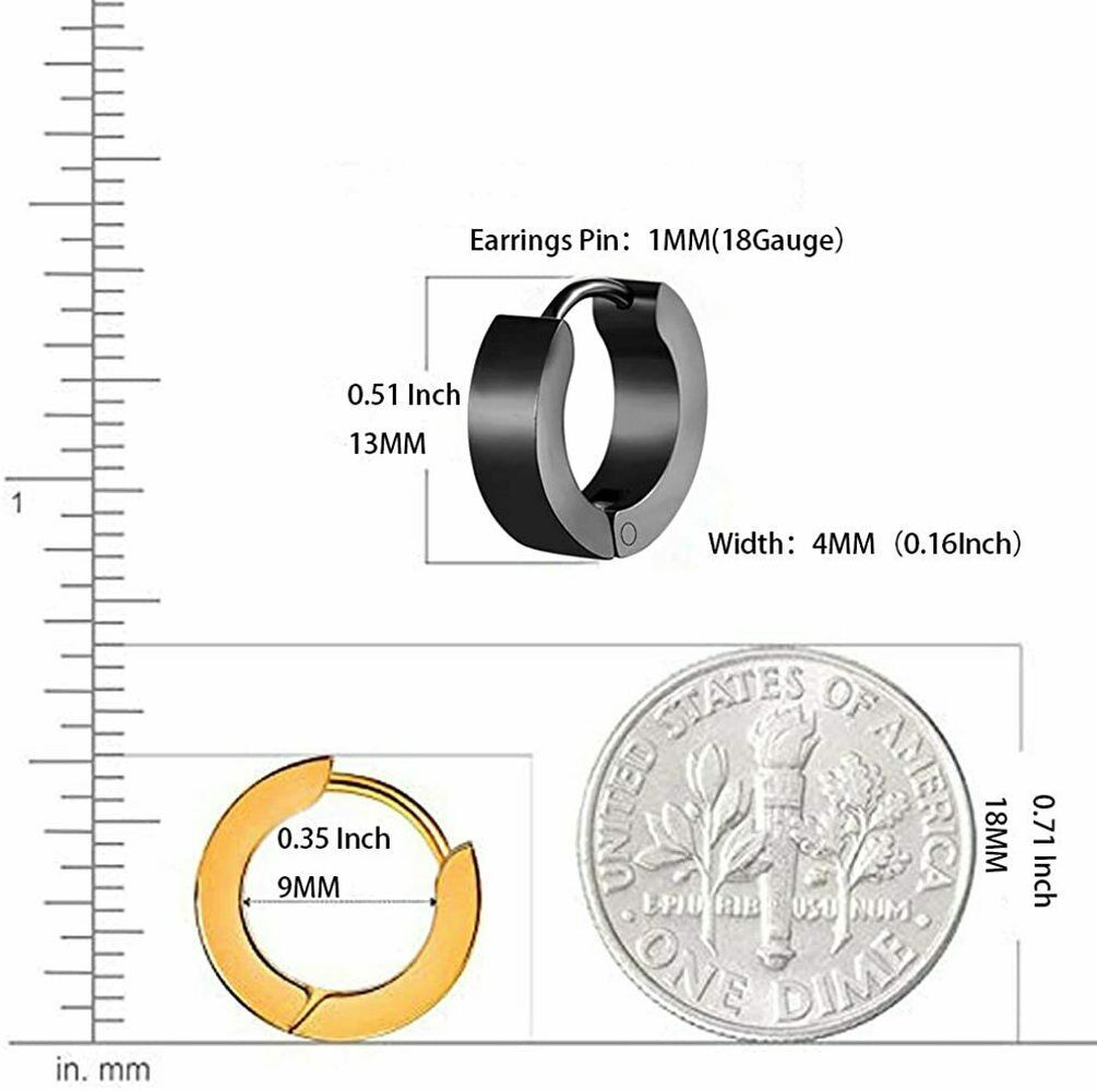 2pcs Stainless Steel Stud Earrings for Men Women Small Huggie Hoop Earrings Set