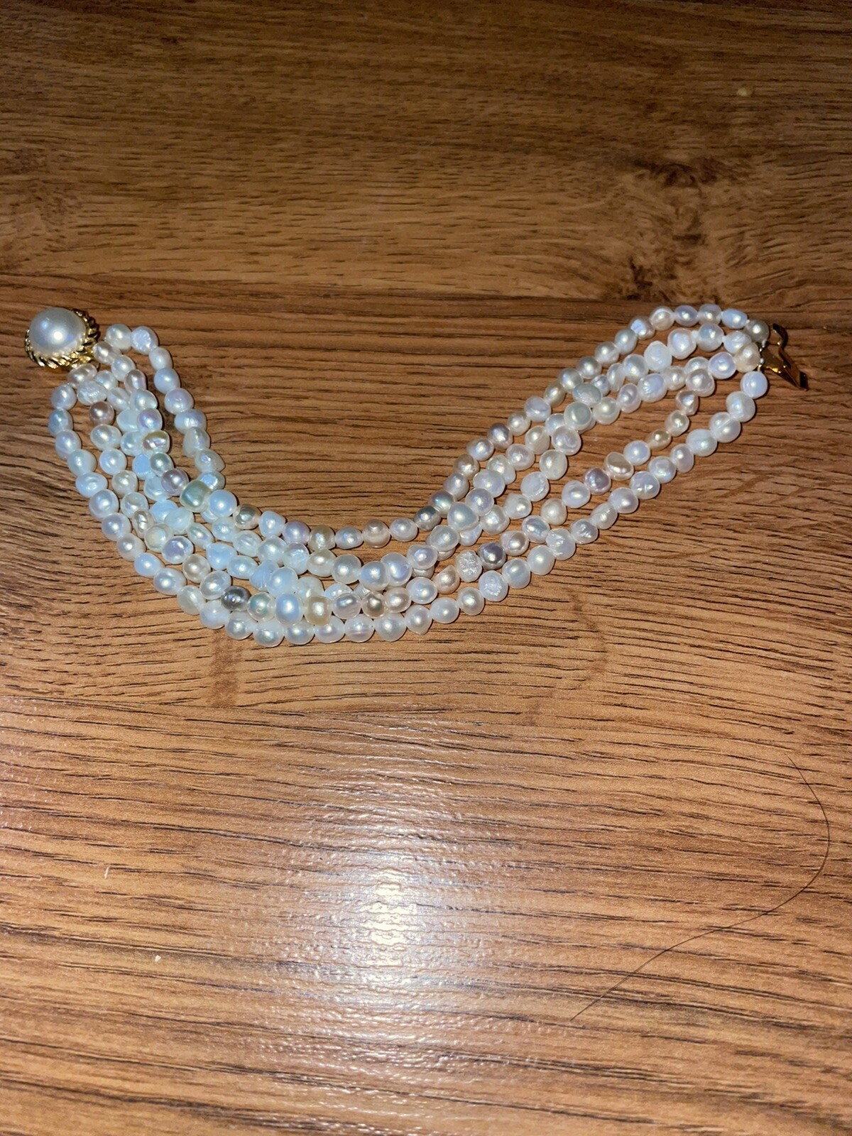 Gold Tone Clasp 5 Row White/pink Freshwater Pearl 8” Bracelet Faux Peal Clasp