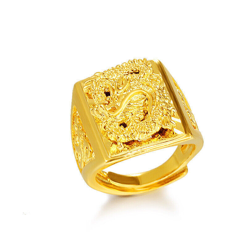 Men’s Dragon Head 23k 24k Thai Baht Yellow Gold Plated Ring