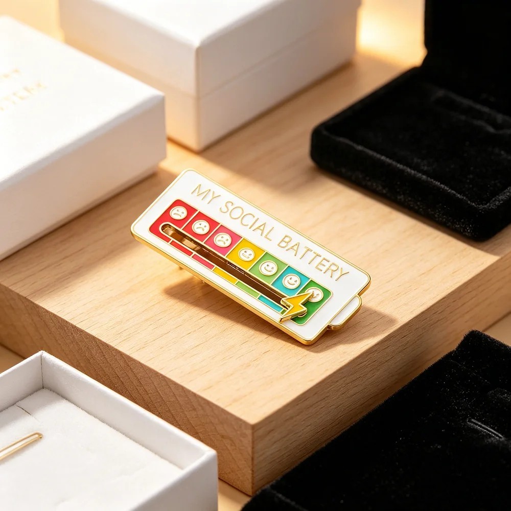 1 /2 Pcs Social Battery Slider Pin,Funny Interactive Mood Pins for Jackets