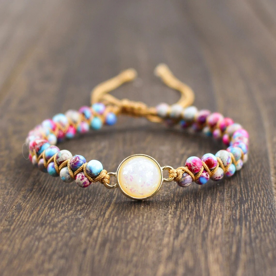 Natural Opal Sea Sediment Jasper Stone Braided Bracelet Healing Bracelet