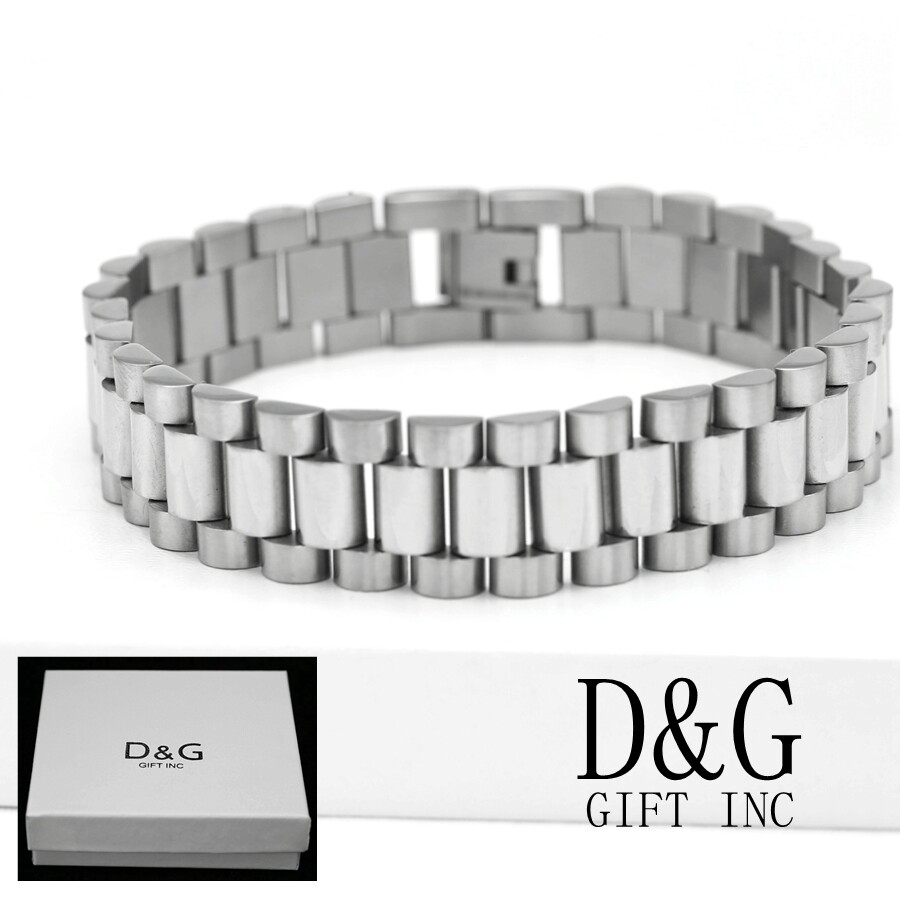 DG Men’s 8.5″ Stainless Steel 15mm Watch Band Style Bracelet.High Polish Box