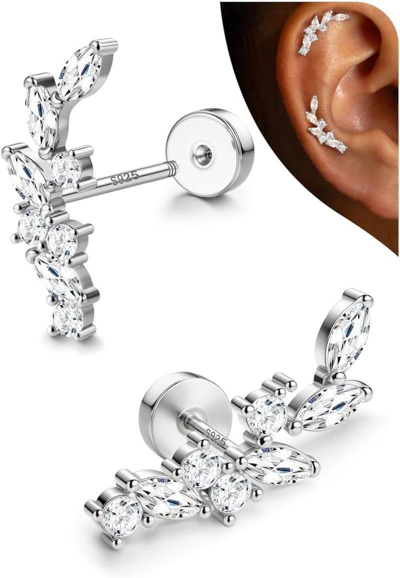 Hypoallergenic Cartilage Earrings for Women Flat Back-925 Sterling Silver Post S