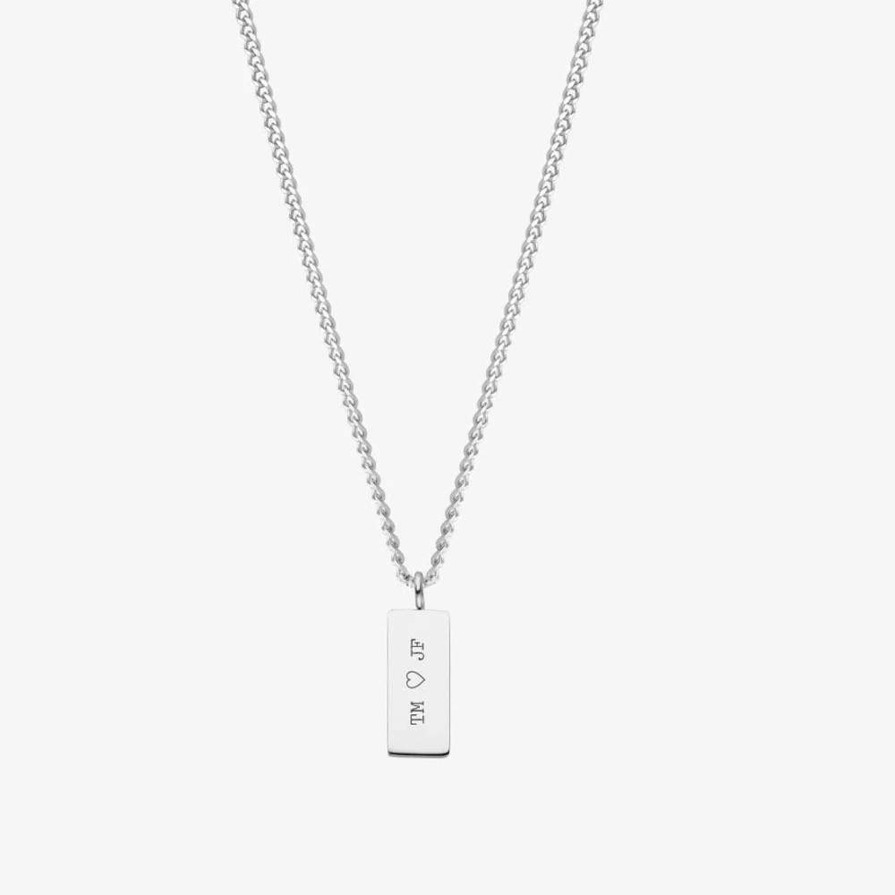 Custom Minimal Bar Name Necklace Engraved Text Pendant Couples Jewelry Gift