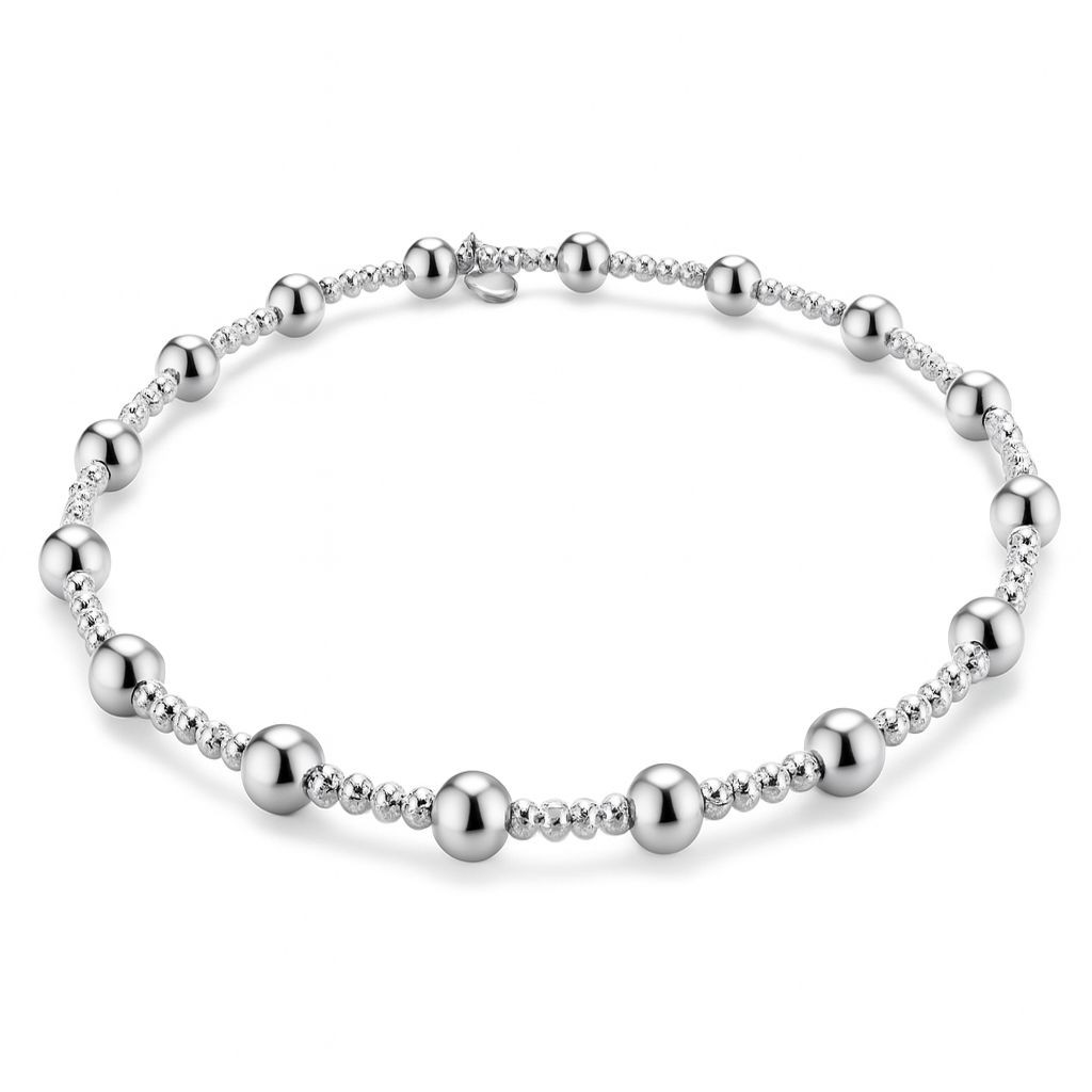Station Beaded Stretch Bracelet in Sterling Silver 3.50 Grams
