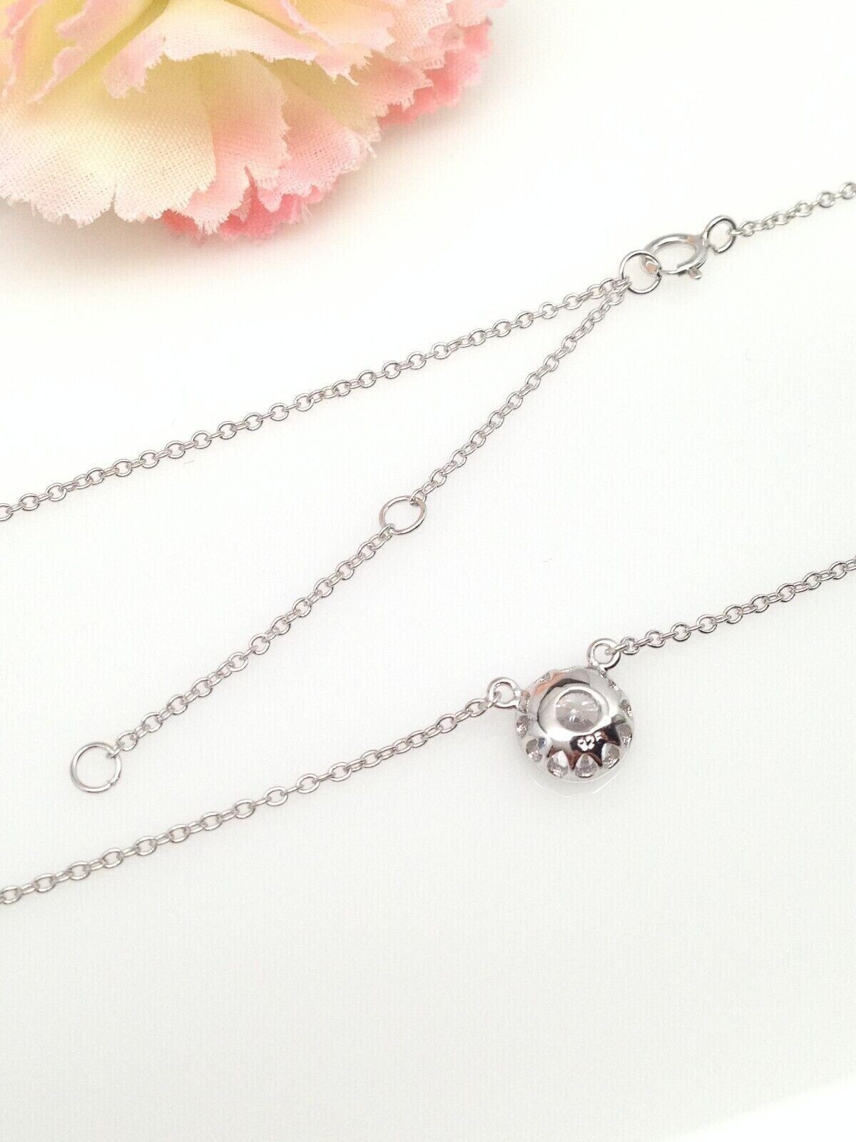 Tiny Bezel Cz Solitaire Necklace 925 Sterling Silver Pendant Round 6.8mm 17.25″