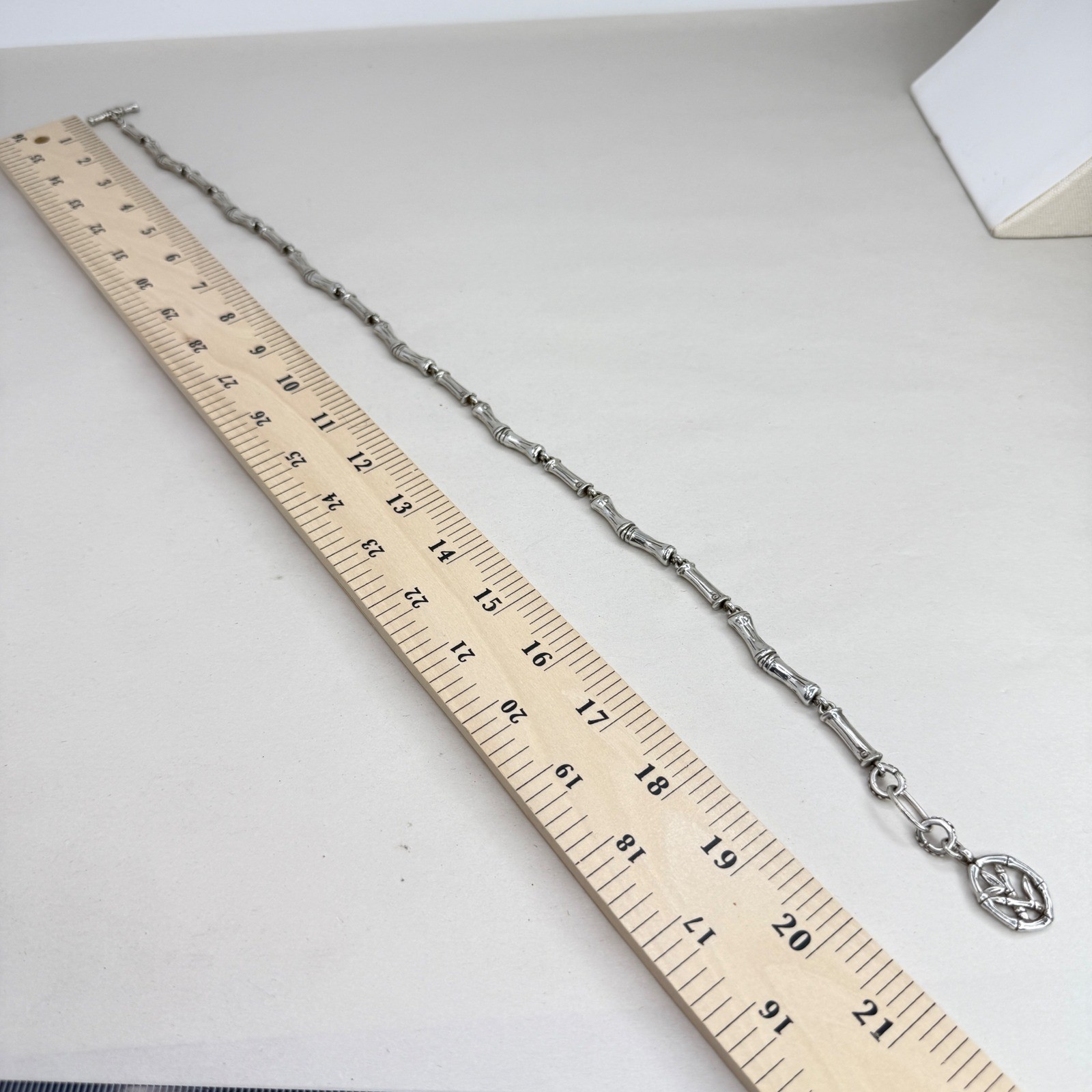 Vintage Bamboo Link Articulated Necklace Botanical Style Silver Tone