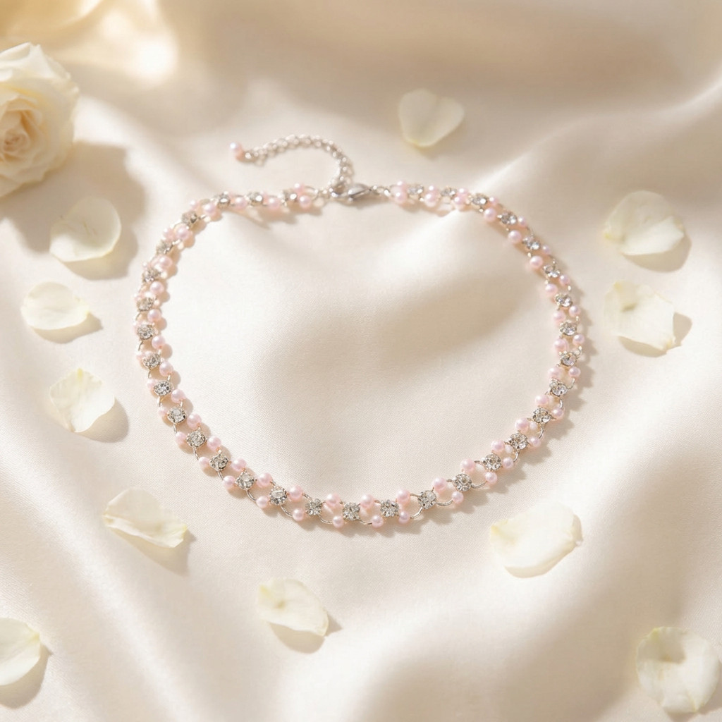 Silver-Tone Pearl Crystal Choker Necklace Women Bridal Elegant Wedding Gift