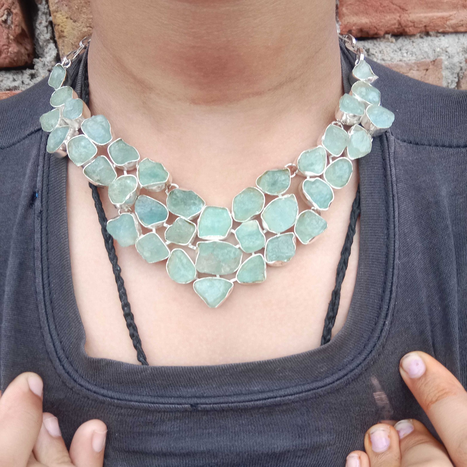 Rough Aqumarine Faceted Silver Necklace Ready To Wear Necklace, Gift Necklace,