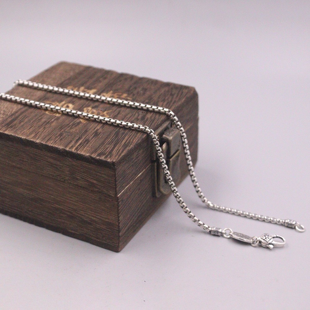 Solid 925 Sterling Silver 3mm Box Link Chain Necklace 19.7inch For Women Men