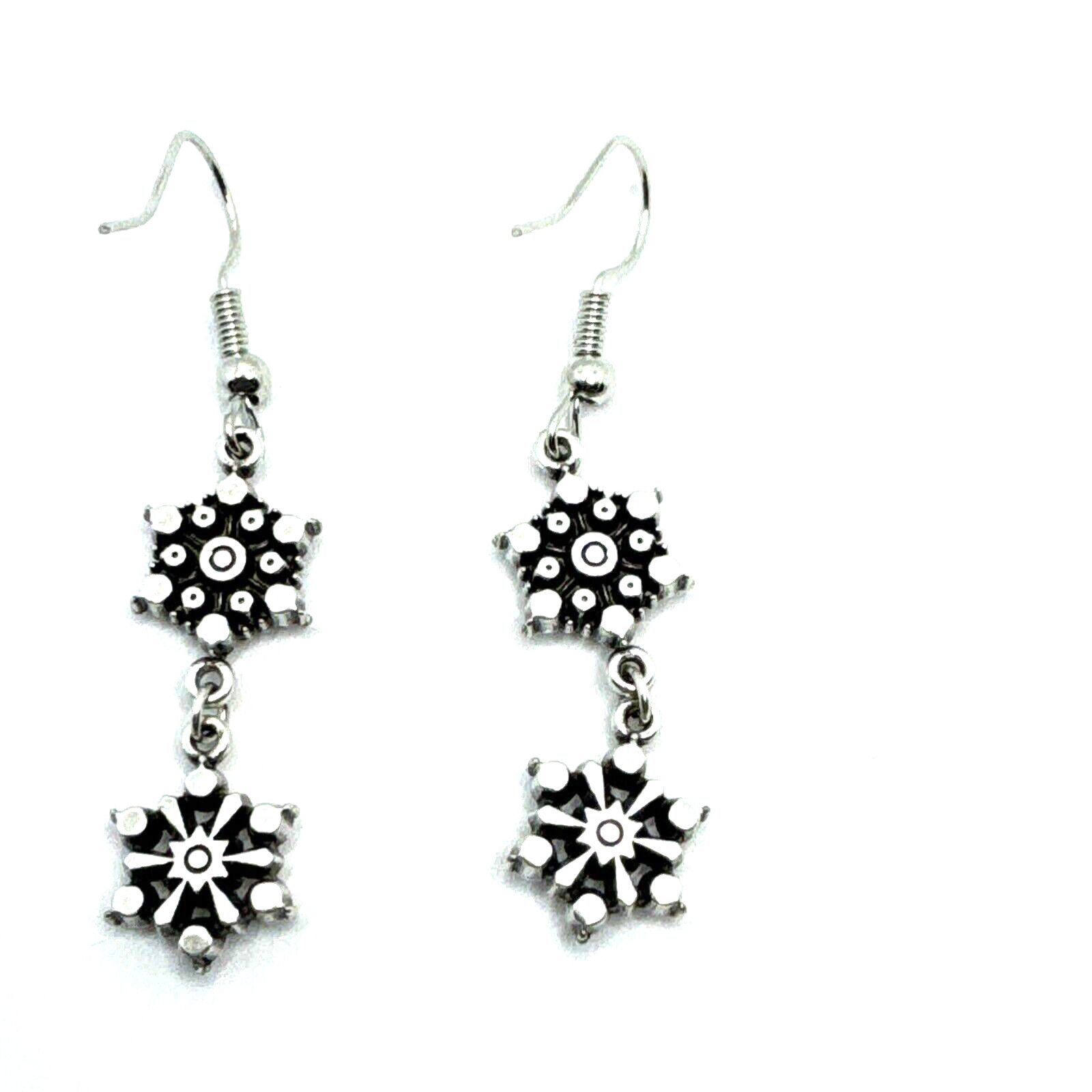 Brighton Arctica 2-Snowflakes Dangle Crystals Holiday Winter Silver Earrings