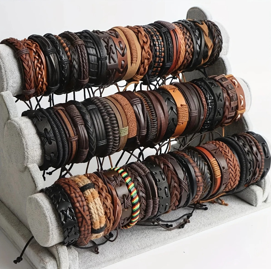 20pcs Braided Leather & Beads Bracelet Set – Adjustable Tribal Style Unisex