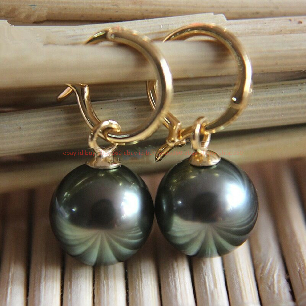 Natural 14mm Tahitian Black South Sea Shell Pearl Earrings AAA