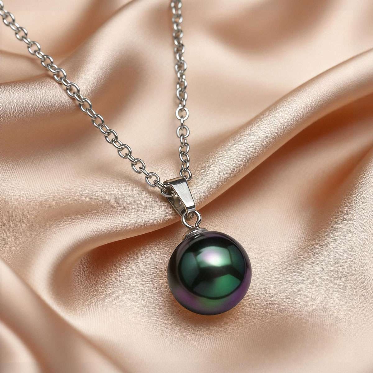 925 Sterling Silver Natural South Sea Shell Pearl CZ Pendant Necklace + Box Gift