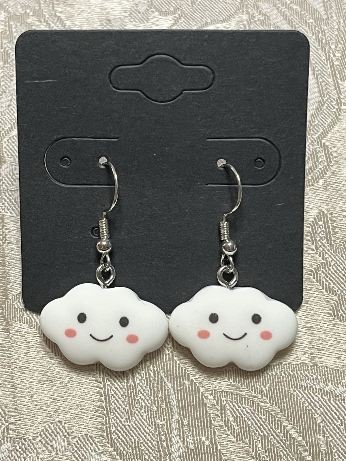 Vintage Whimsical White Cloud Silver Dangle Fashion Fun Boho Earrings