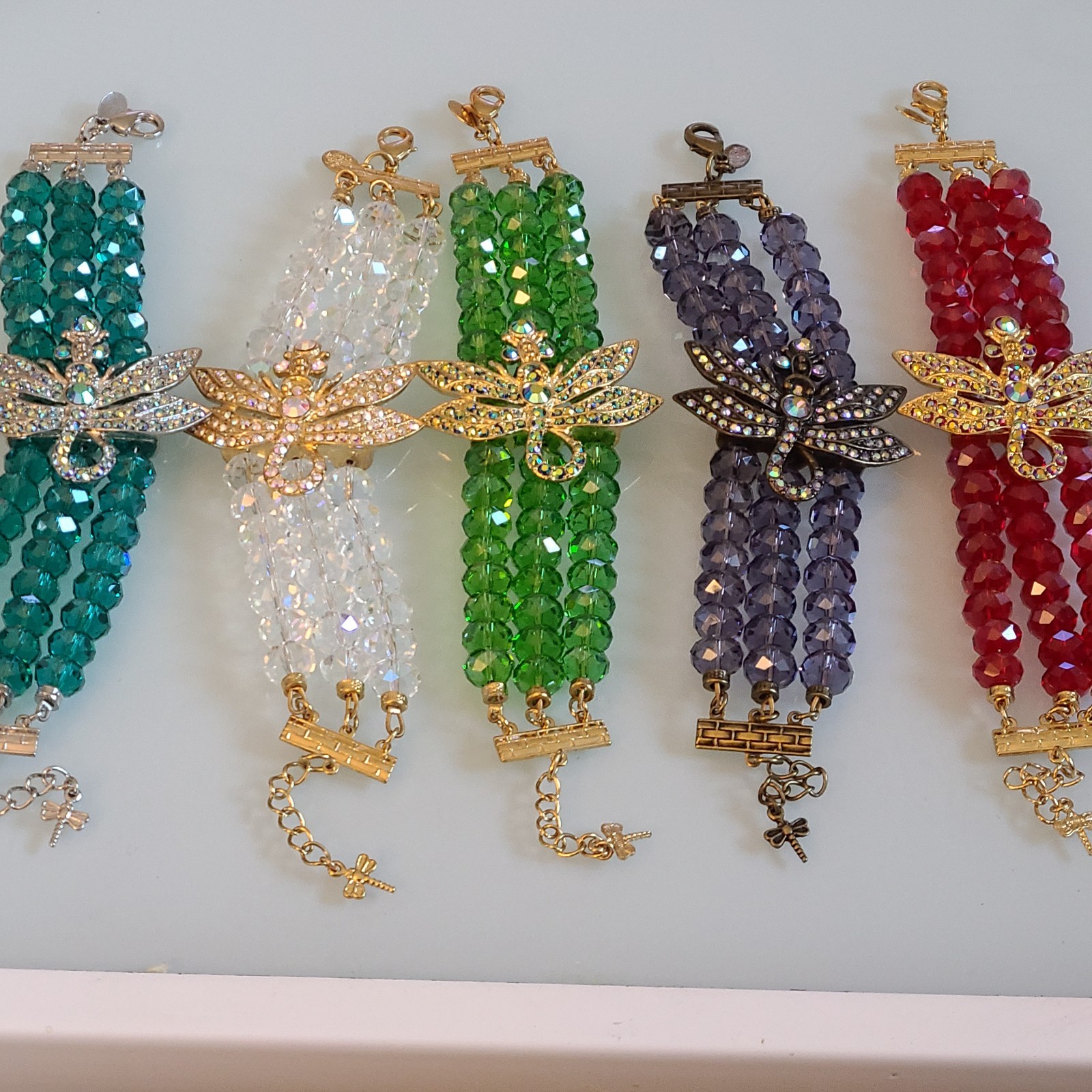 SALE Kirks Folly Dragonfly Desire 3 Strand Crystal Bracelet RUBY RED 9 IN WOW