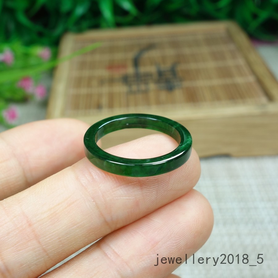 2Pcs Certified Green 100% Natural A jadeite Jade Ring 细条 戒指 指环 USA.6.5#-7.5#