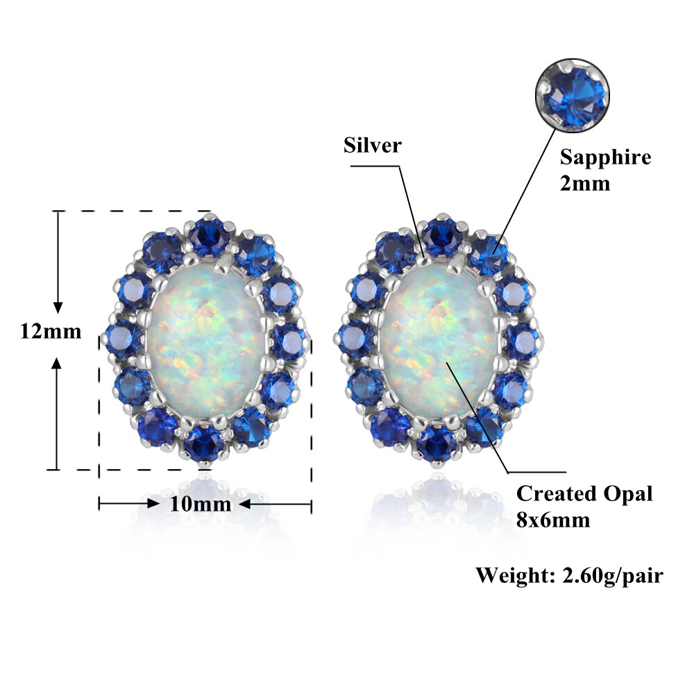 Gemstone White Fire Opal Stud Silver Earrings 925 Silver Women Jewelry