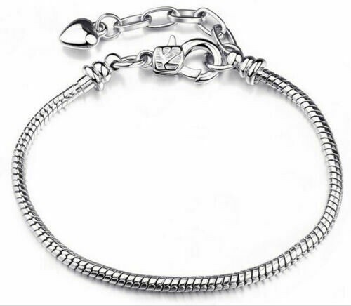 European Charm Bracelet Adjustable Snake Chain Silver Gold Heart Free Gift Bag