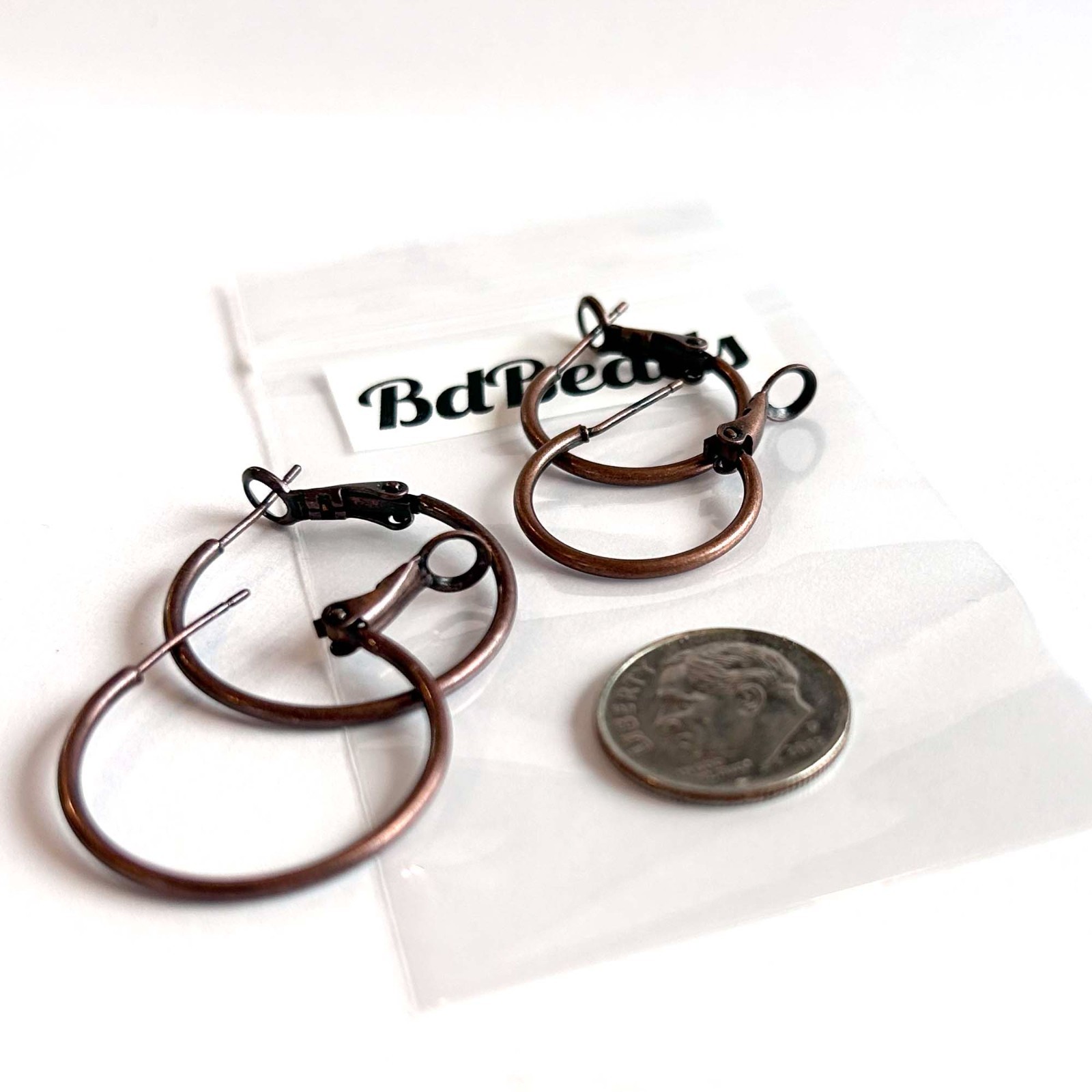 2 Pairs Antique Red Copper Big & Small Hoop Earrings with Omega Hinge Lever Back