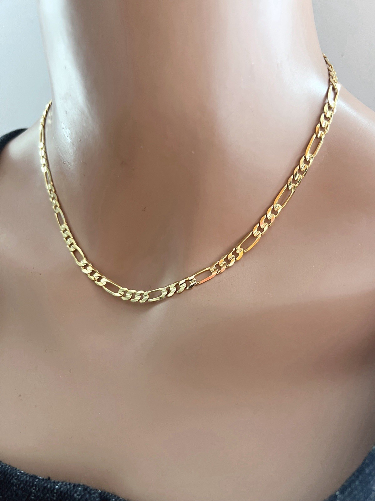 Gold Figaro Chain Necklace 16K Gold Plated Chain Choker Necklace For Women Gift