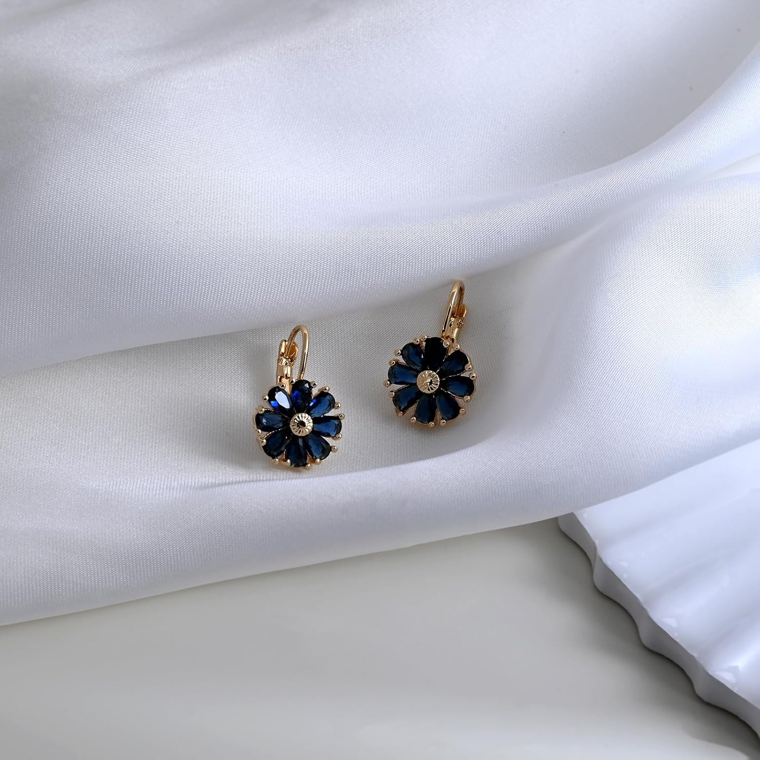 Gold Plated Flower Earrings Birthstone Leverback Earrings Hypoallergenic Vintage