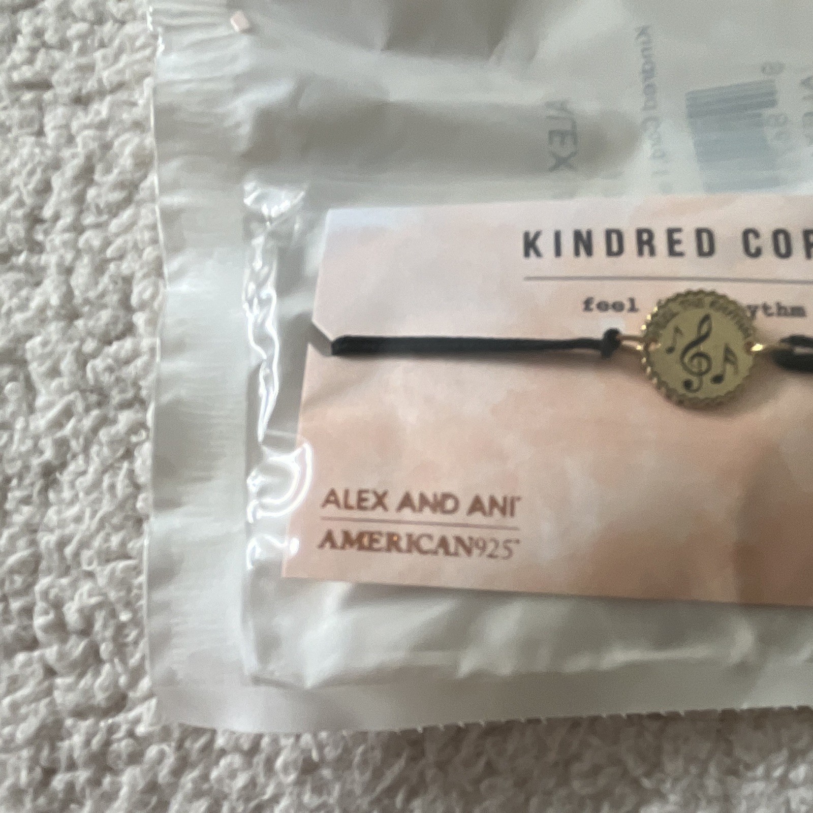Alex and Ani Kindred Cord Music Charm Bracelet Adjustable Slide Black/Gold