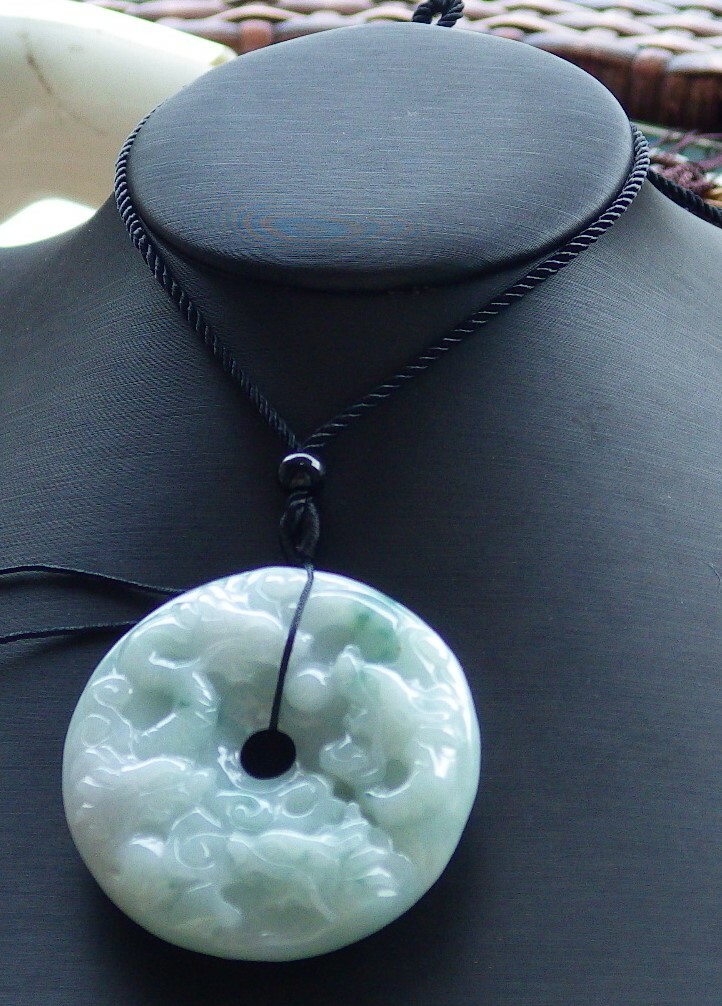 Certified Green 100% Natural A Jade jadeite pendant 9 Dragon Circle 九龙平安扣 611312