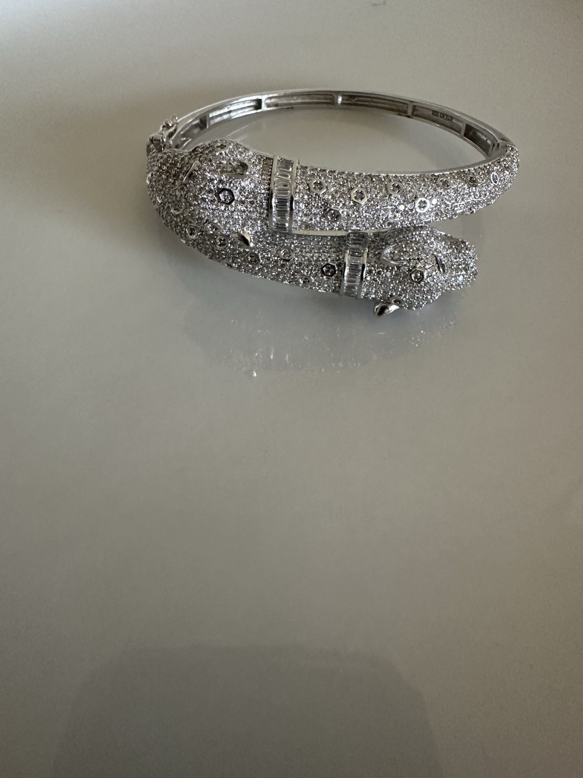 Bracelet 925 Silver Double Head Panther Stone Zirconia