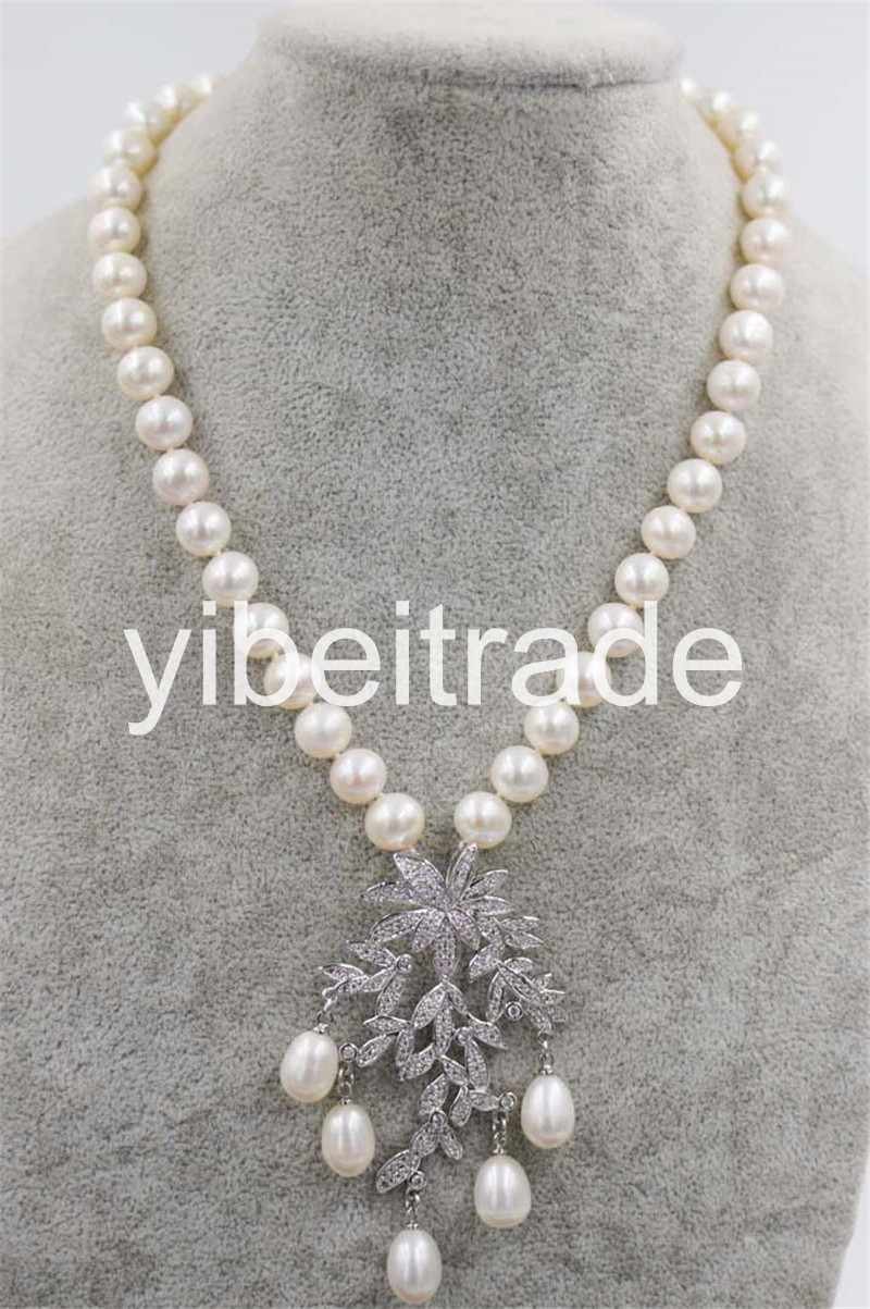 near round 9-10mm cultured freshwater pearl necklace 18inch